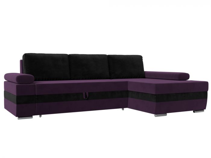 118204 Угловой диван Канкун правый угол | Велюр | Фиолетовый | Черный