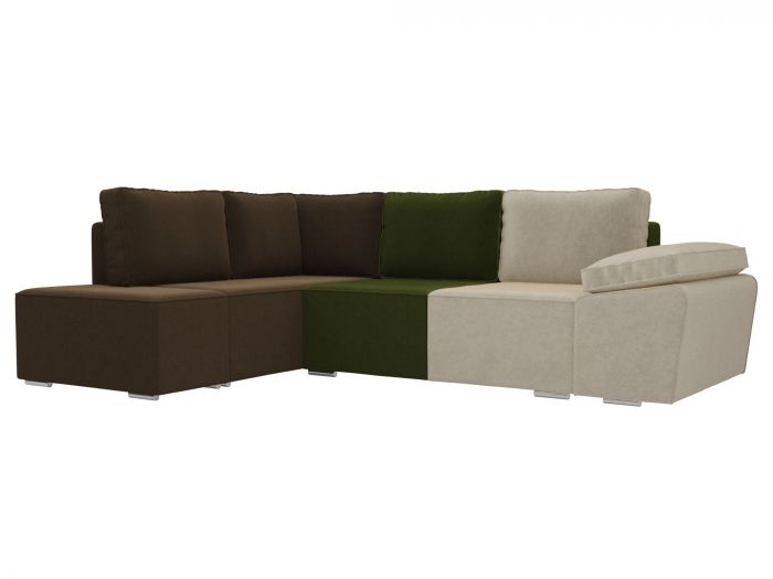 101251L Угловой диван Хьюго левый угол | Микровельвет | бежевый | зеленый | коричневый