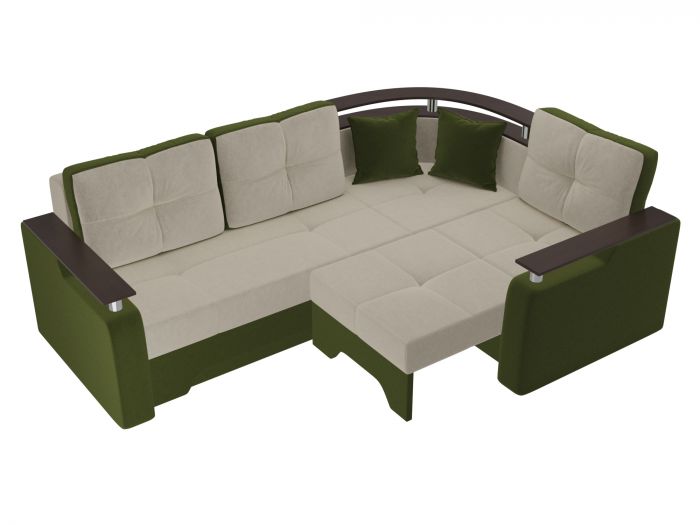 102750 Угловой диван Комфорт | Микровельвет | бежевый | зеленый