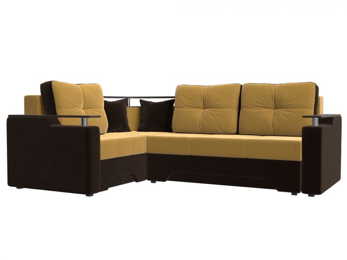 114393L Угловой диван Комфорт левый угол | Микровельвет | Желтый | коричневый