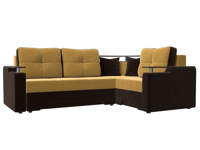 114393 Угловой диван Комфорт правый угол | Микровельвет | Желтый | коричневый