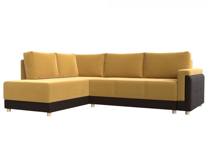 119305L угловой диван Лига-024 левый угол | Микровельвет | Экокожа | Желтый | коричневый