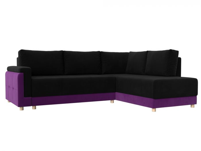 119302 угловой диван Лига-024 правый угол | Микровельвет | Черный | Фиолетовый