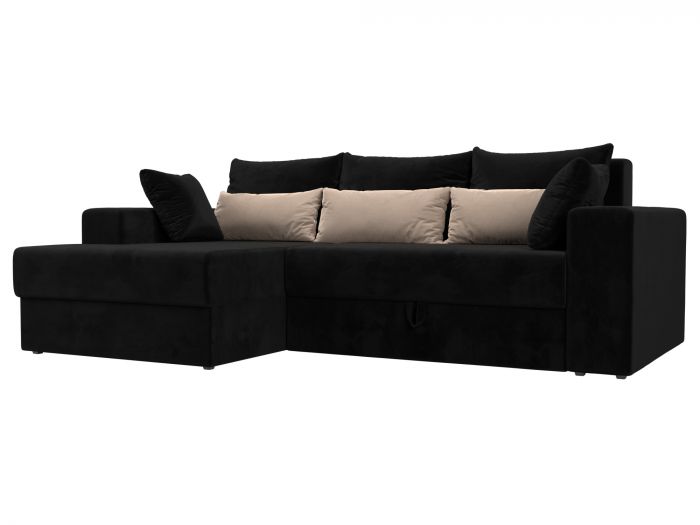 114925L Угловой диван Майами левый угол | Велюр | Черный | Черный | Бежевый