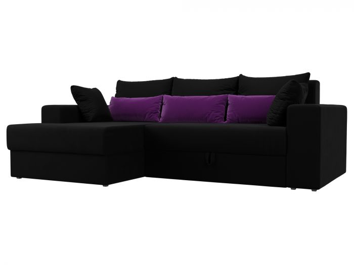 114910L Угловой диван Майами левый угол | Микровельвет | Черный | Черный | Фиолетовый