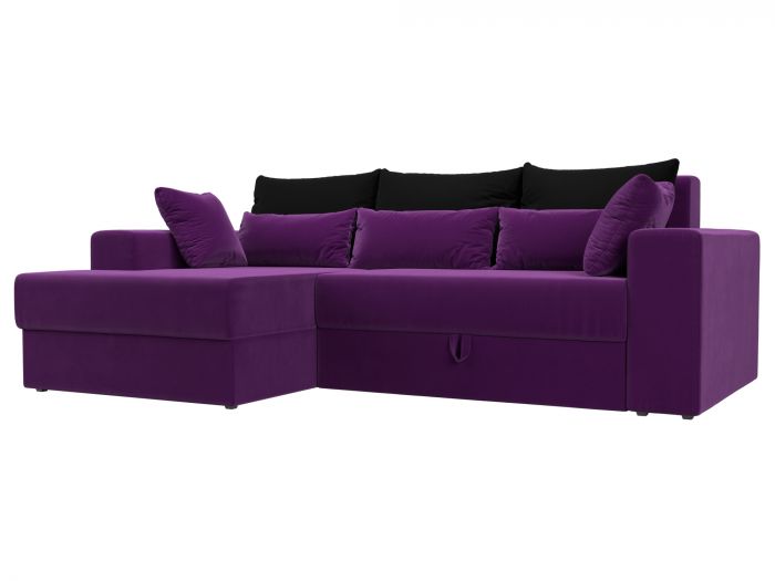 114907L Угловой диван Майами левый угол | Микровельвет | Фиолетовый | Черный | Фиолетовый
