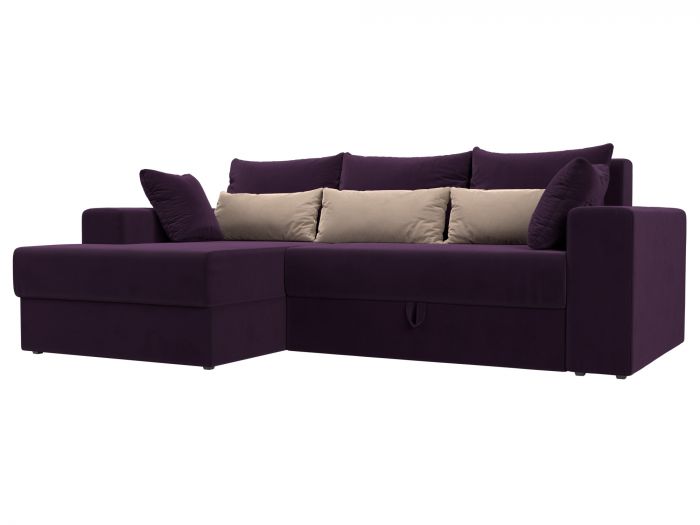 114923L Угловой диван Майами левый угол | Велюр | Фиолетовый | Фиолетовый | Бежевый