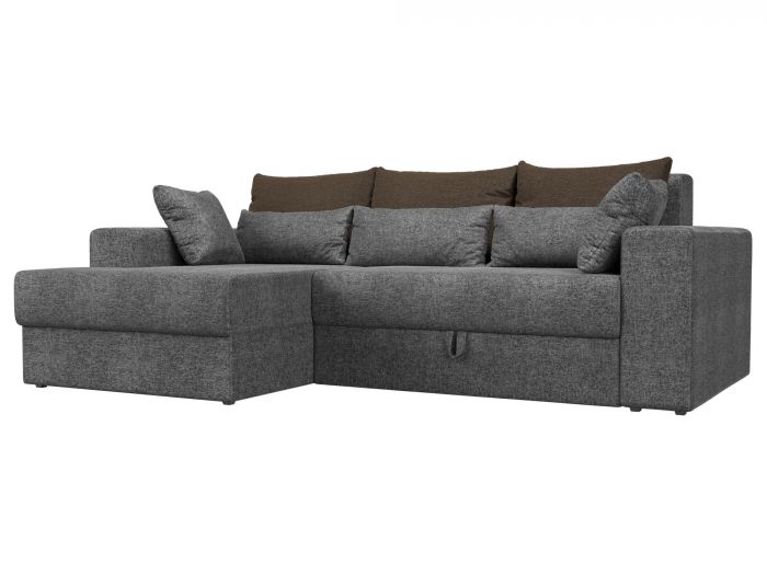114935L Угловой диван Майами левый угол | Рогожка | Серый | Коричневый | Серый