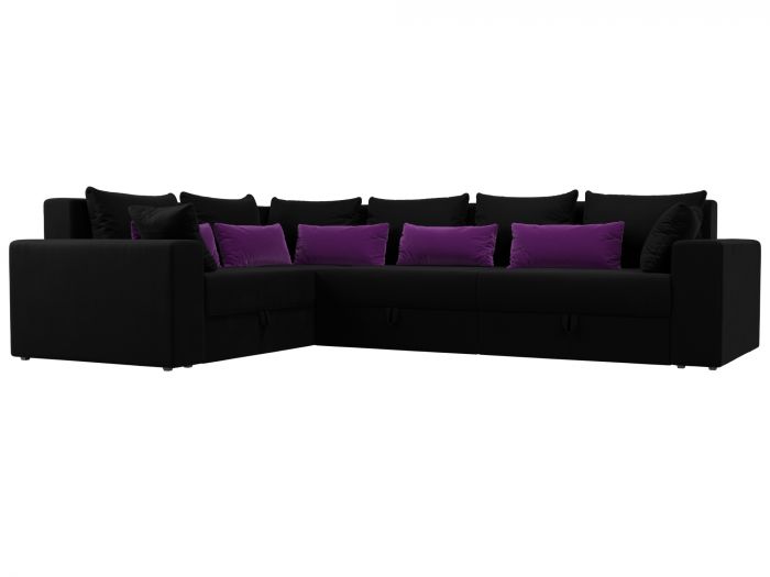 114877L Угловой диван Майами Long левый угол | Микровельвет | Черный | Черный | Фиолетовый