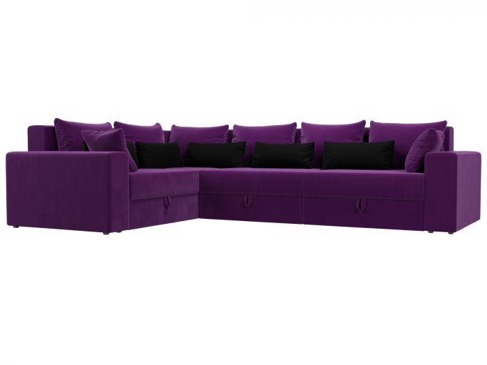 114875L Угловой диван Майами Long левый угол | Микровельвет | Фиолетовый | Фиолетовый | Черный