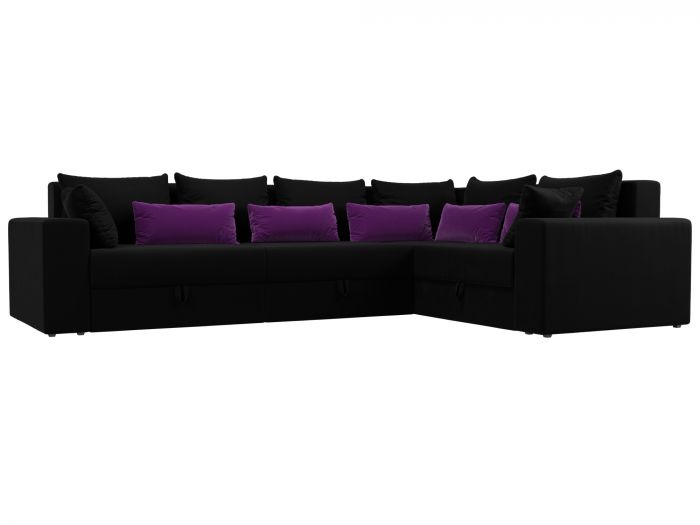114877 Угловой диван Майами Long правый угол | Микровельвет | Черный | Черный | Фиолетовый