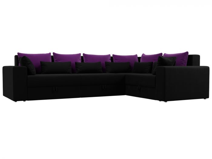 114876 Угловой диван Майами Long правый угол | Микровельвет | Черный | Фиолетовый | Черный