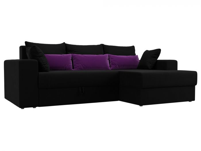 114910 Угловой диван Майами правый угол | Микровельвет | Черный | Черный | Фиолетовый
