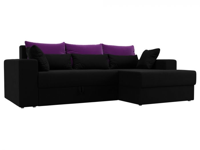 114909 Угловой диван Майами правый угол | Микровельвет | Черный | Фиолетовый | Черный
