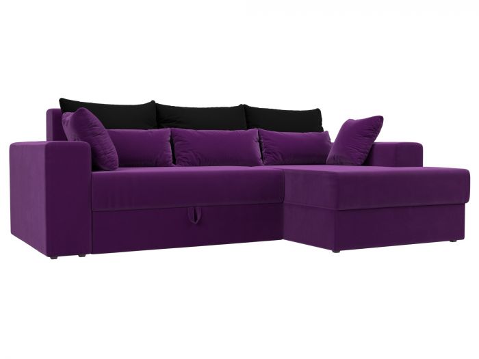 114907 Угловой диван Майами правый угол | Микровельвет | Фиолетовый | Черный | Фиолетовый