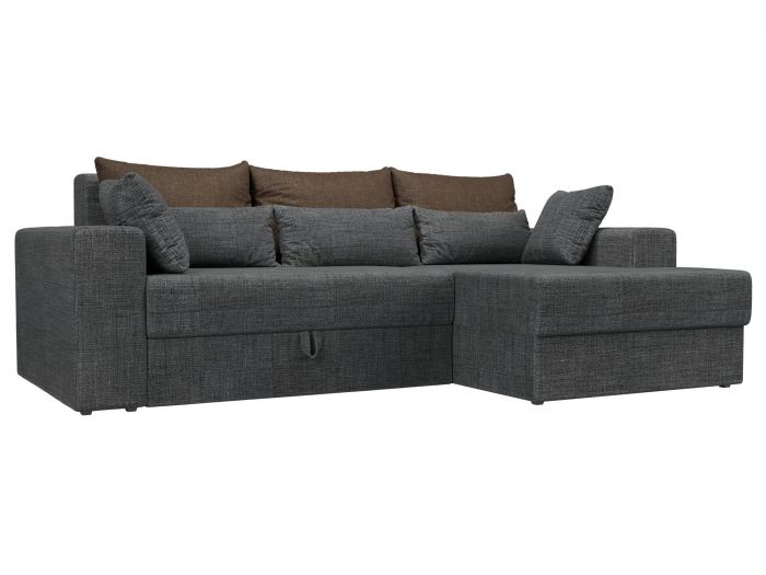 114935 Угловой диван Майами правый угол | Рогожка | Серый | Коричневый | Серый