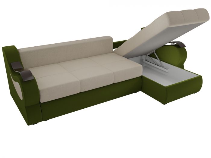 100360 Угловой диван Меркурий | Микровельвет | бежевый | зеленый