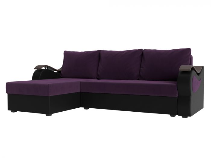 112959L Угловой диван Меркурий лайт левый угол | Велюр | Экокожа | Фиолетовый | Черный