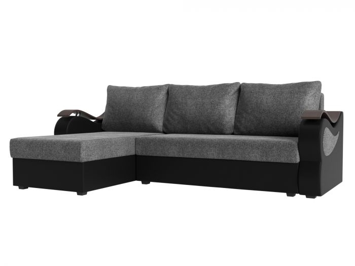 112986L Угловой диван Меркурий лайт левый угол | Рогожка | Экокожа | Серый | черный
