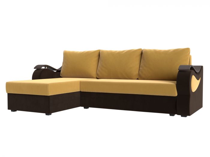 112970L Угловой диван Меркурий лайт левый угол | Микровельвет | Желтый | коричневый