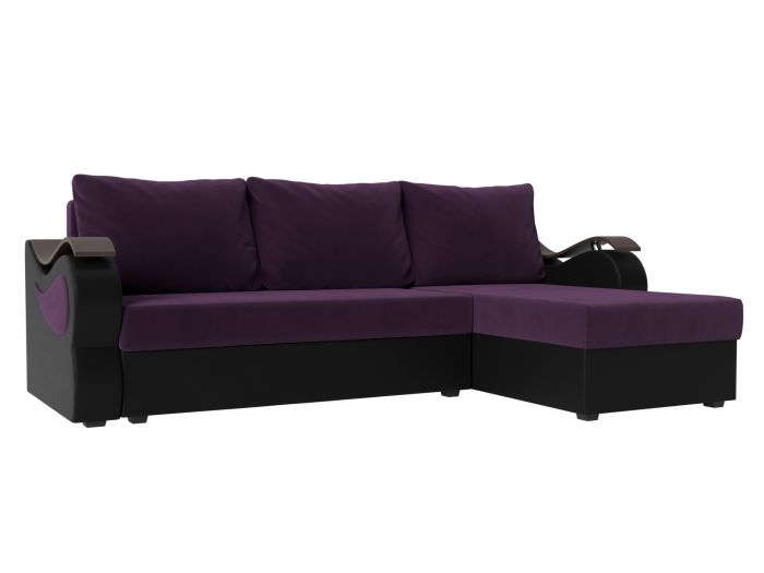 112959 Угловой диван Меркурий лайт правый угол | Велюр | Экокожа | Фиолетовый | Черный