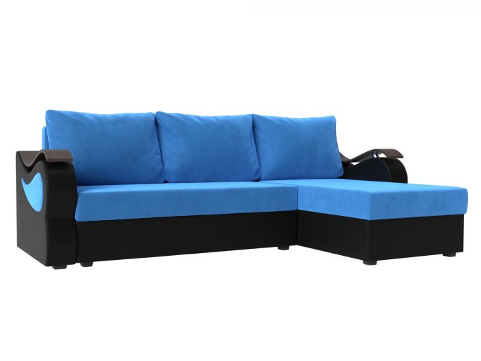 112955 Угловой диван Меркурий лайт правый угол | Велюр | Экокожа | голубой | черный