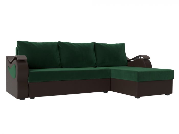 112956 Угловой диван Меркурий лайт правый угол | Велюр | Экокожа | зеленый | коричневый