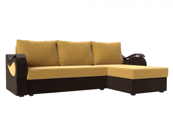 112970 Угловой диван Меркурий лайт правый угол | Микровельвет | Желтый | коричневый