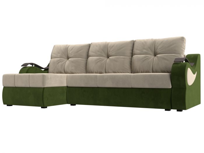 100360L Угловой диван Меркурий левый угол | Микровельвет | бежевый | зеленый