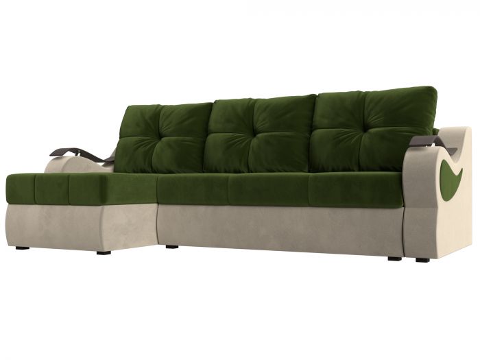 100363L Угловой диван Меркурий левый угол | Микровельвет | Зеленый | Бежевый