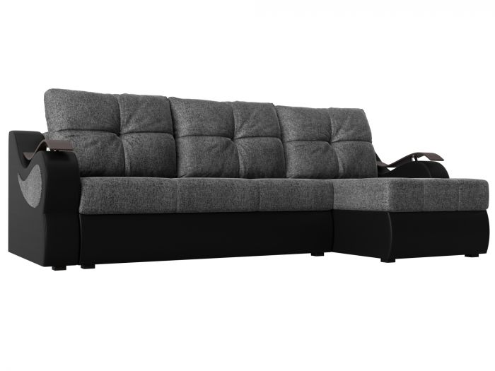 100373 Угловой диван Меркурий | Рогожка | Экокожа | Серый | черный