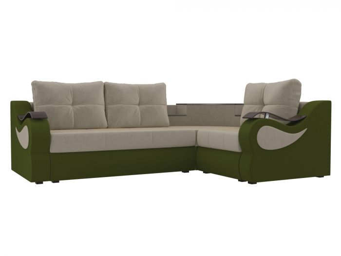 107550 Угловой диван Митчелл | Микровельвет | бежевый | зеленый