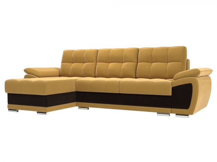 109795L Угловой диван Нэстор левый угол | Микровельвет | Желтый | коричневый