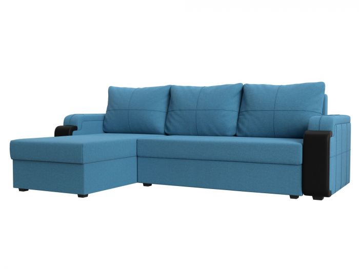 121544L Угловой диван Николь Лайт левый угол | Рогожка | Экокожа | Амур голубой | черный