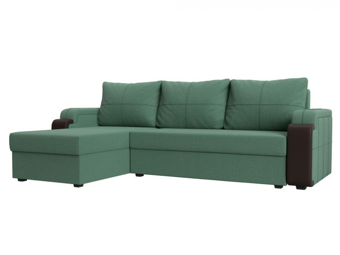 121545L Угловой диван Николь Лайт левый угол | Рогожка | Экокожа | Амур зеленый | коричневый
