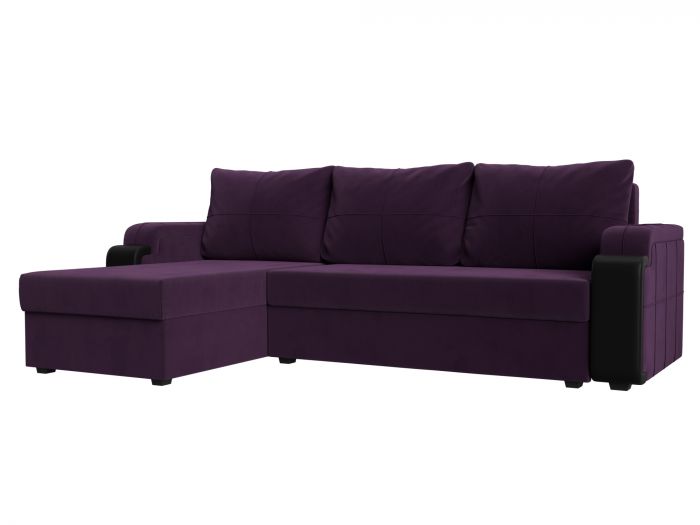 112807L Угловой диван Николь лайт левый угол | Велюр | Экокожа | Фиолетовый | Черный