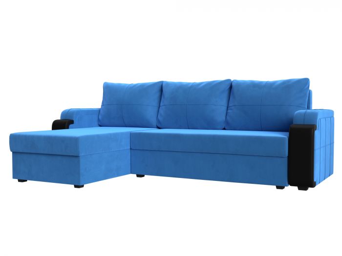 112803L Угловой диван Николь лайт левый угол | Велюр | Экокожа | голубой | черный