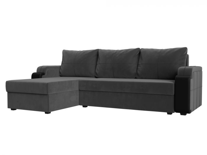 112806L Угловой диван Николь лайт левый угол | Велюр | Экокожа | Серый | черный