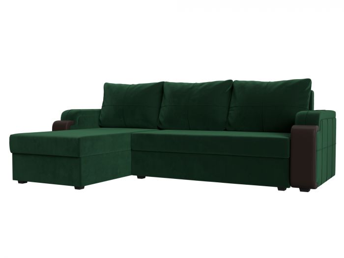 112804L Угловой диван Николь лайт левый угол | Велюр | Экокожа | зеленый | коричневый