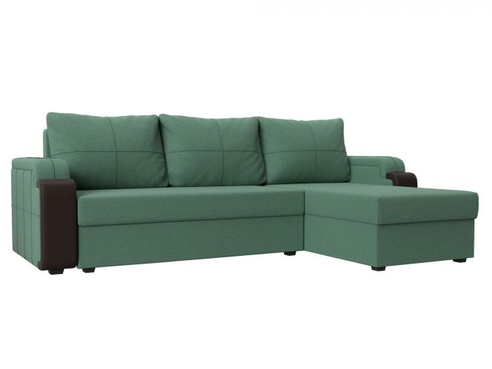 121545 Угловой диван Николь Лайт правый угол | Рогожка | Экокожа | Амур зеленый | коричневый