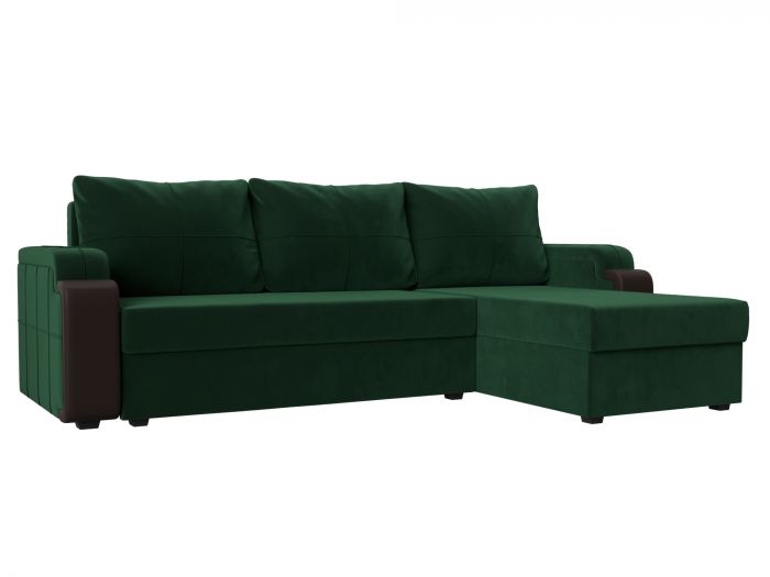 112804 Угловой диван Николь лайт правый угол | Велюр | Экокожа | зеленый | коричневый