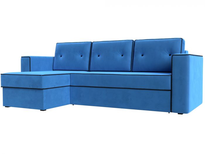 110843L Угловой диван Принстон левый угол | Велюр | голубой | черный
