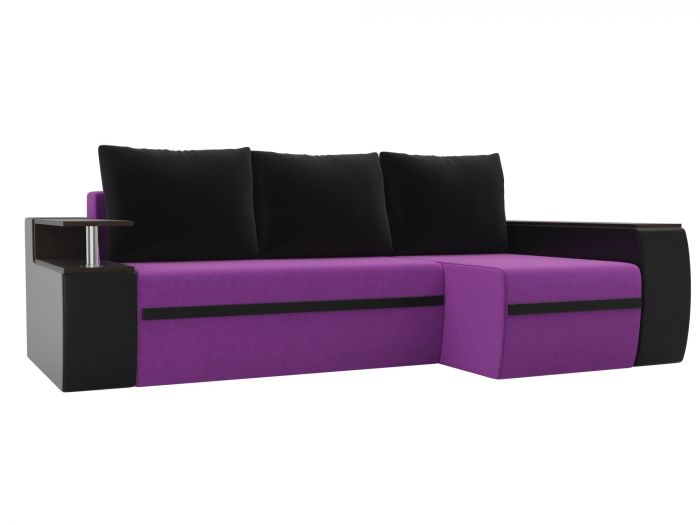 115012 Угловой диван Ричмонд правый угол | Микровельвет | Экокожа | Фиолетовый | Черный | Черный