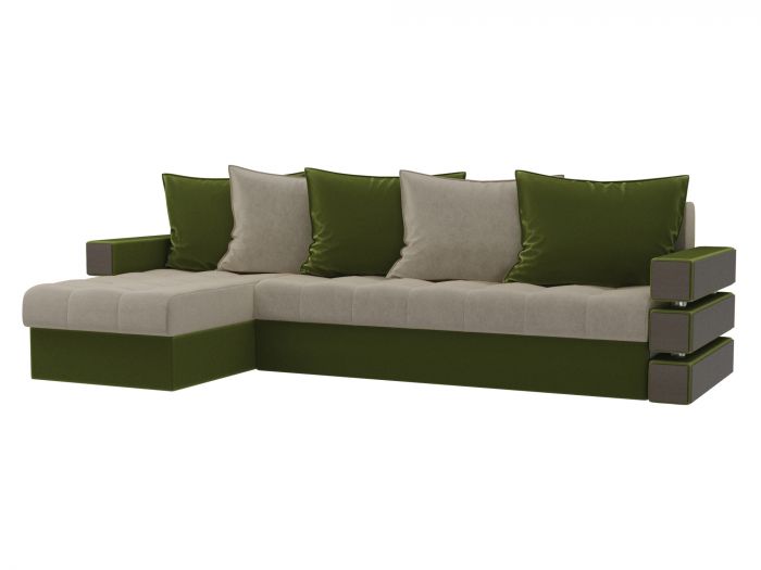 108432L Угловой диван Венеция левый угол | Микровельвет | бежевый | зеленый