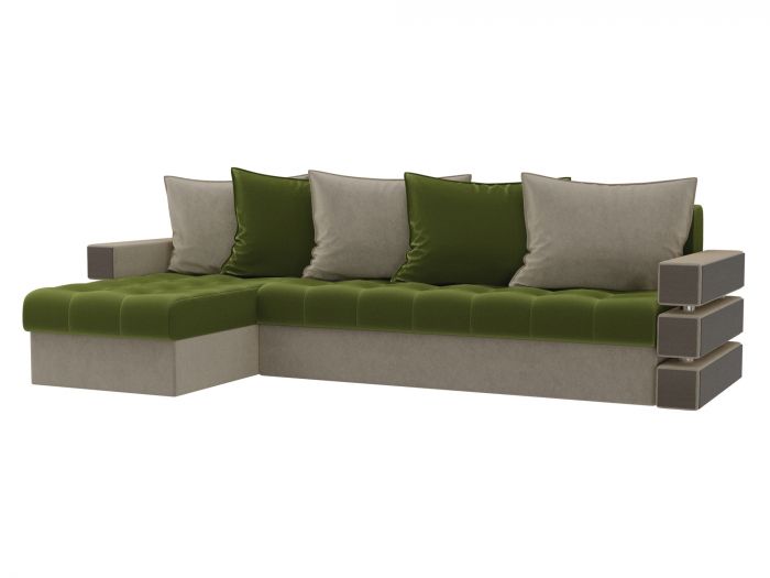 108431L Угловой диван Венеция левый угол | Микровельвет | Зеленый | Бежевый