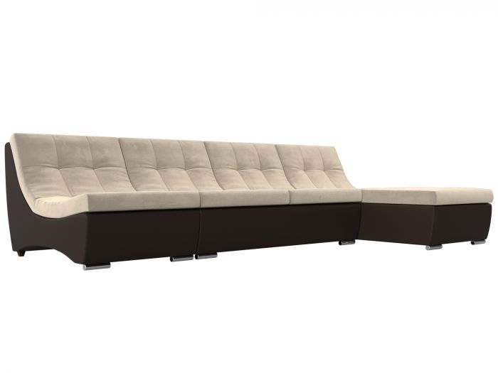 111505 Угловой модульный диван Монреаль | Микровельвет | Экокожа | бежевый | коричневый