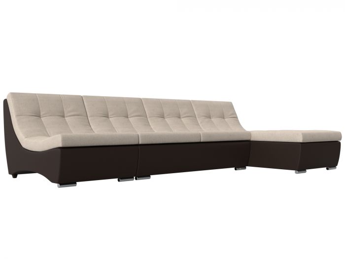 111516 Угловой модульный диван Монреаль | Рогожка | Экокожа | бежевый | коричневый