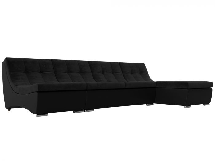 111504 Угловой модульный диван Монреаль | Велюр | Экокожа | черный | черный