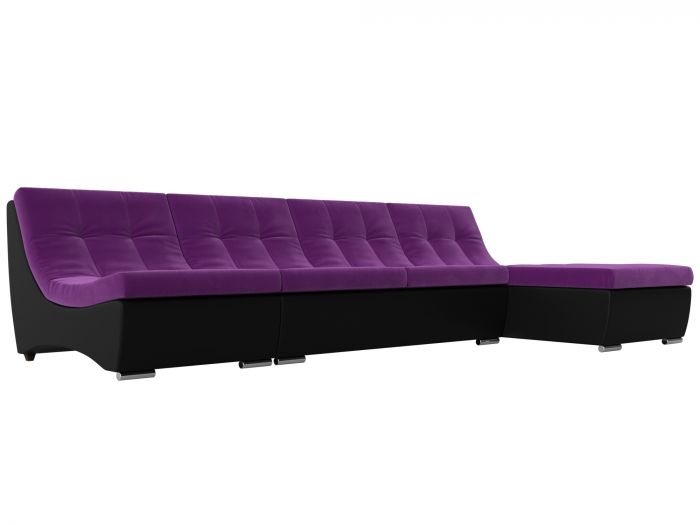 111513 Угловой модульный диван Монреаль | Микровельвет | Экокожа | Фиолетовый | Черный