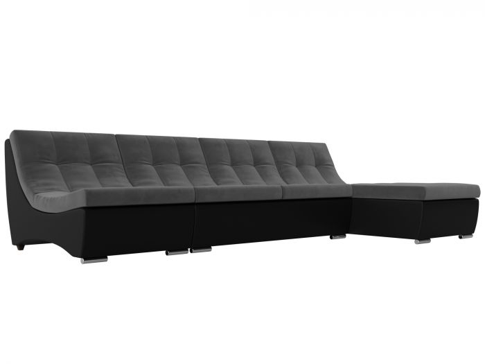 111502 Угловой модульный диван Монреаль | Велюр | Экокожа | Серый | черный